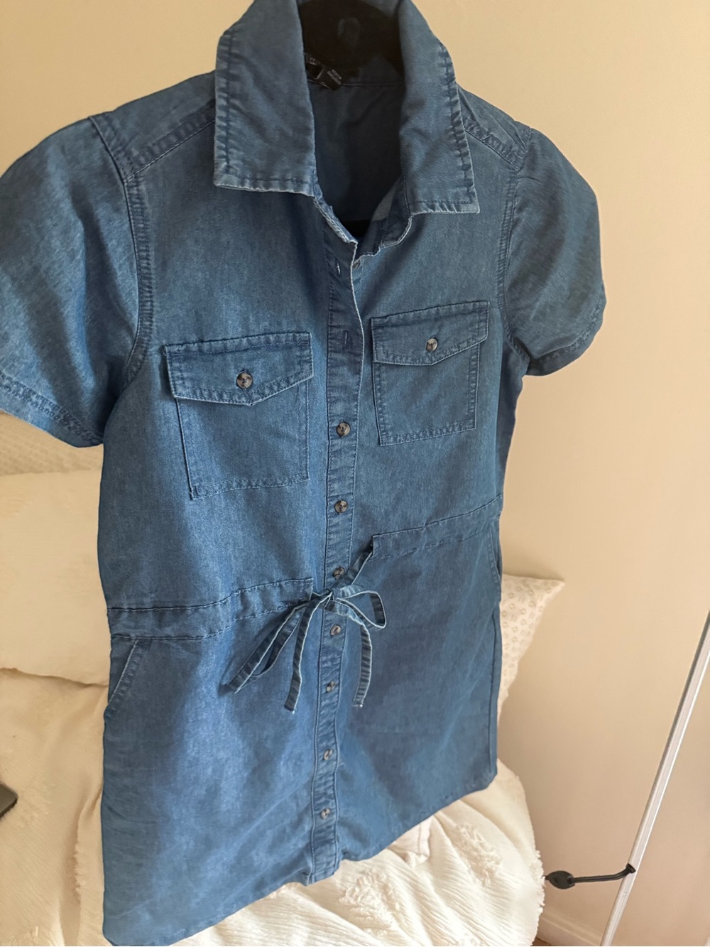 Women’s Denim Short-Sleeve Shirt Dress - Blue size S